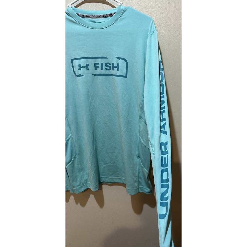 Under Armour Men's‎ HeatGear "Fish" Long Sleeve Size M - Teal - Picture 2 of 4